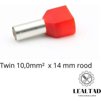 Adereindhuls Dubbel 10,0x14 mm rood 100 stuks | Ferrule | Draadhuls | Adereindhulzen | Eindverbinder | TWIN Adereindhuls