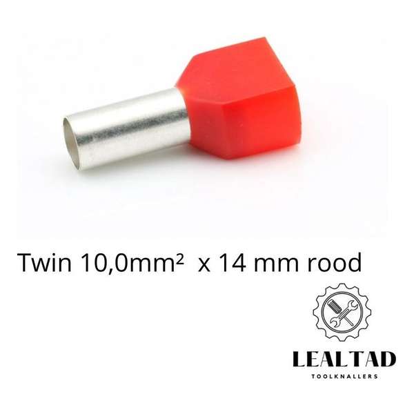 Adereindhuls Dubbel 10,0x14 mm rood 100 stuks | Ferrule | Draadhuls | Adereindhulzen | Eindverbinder | TWIN Adereindhuls