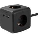 Stekkerdoos | Schuko | 3 voudig | USB lader | 16 ampère | Cube | Bureau bevestiging | Zwart  | Allteq