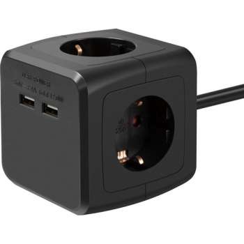 Stekkerdoos | Schuko | 3 voudig | USB lader | 16 ampère | Cube | Bureau bevestiging | Zwart  | Allteq