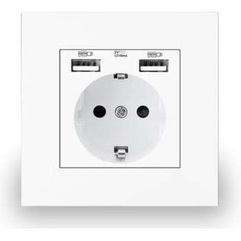 USB stopcontact - USB stopcontact inbouw - Inbouw wandcontactdoos - USB stopcontact wit - USB stopcontact randaarde