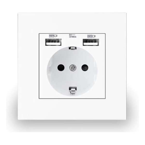 USB stopcontact - USB stopcontact inbouw - Inbouw wandcontactdoos - USB stopcontact wit - USB stopcontact randaarde