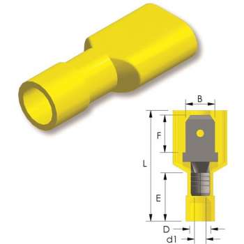 Nylon vlaksteker 6,3x0,8 mm Geel - 4 ~ 6 mm² - Kabelschoen - AMP connector