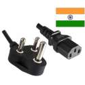 DINIC Apparaatsnoer met rechte C13 plug en haakse type M stekker (India) - 3x 1,50mm / zwart - 5 meter