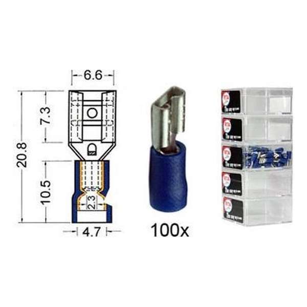 Kabelschoen schuif vrouwelijk  6.3 mm blauw 100 stuks