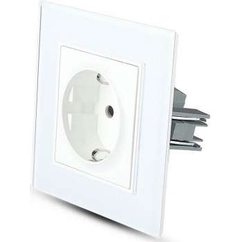 Wandcontactdoos - Viron Deilo - Inbouw - 1-voudig - Randaarde - Incl. Glazen Afdekraam - Wit - BES LED