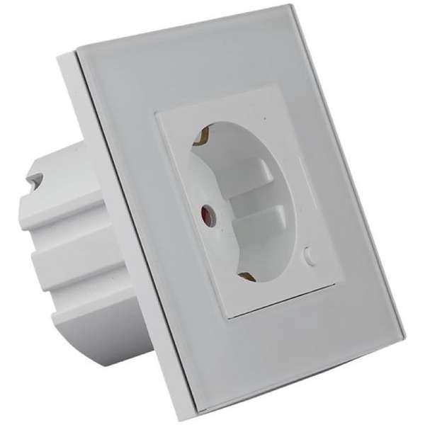 Wandcontactdoos Smart WiFi - Viron Wimo - Inbouw - 1-voudig - Randaarde - Incl. Glazen Afdekraam - Wit - BES LED