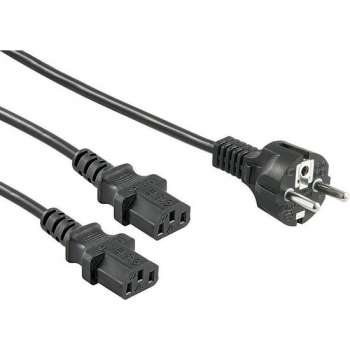 E&T Powercables Apparaat Y-snoer met 2 rechte C13 pluggen en rechte stekker - 3x 1,00mm / zwart - 1 meter