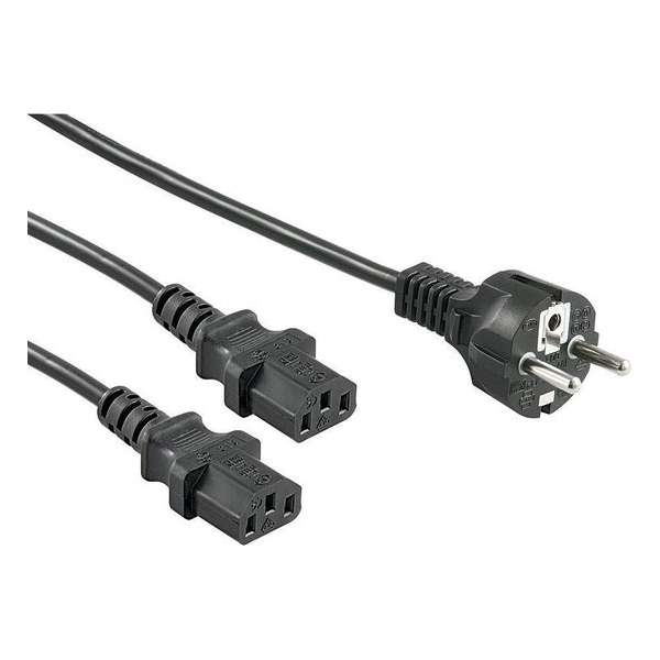 E&T Powercables Apparaat Y-snoer met 2 rechte C13 pluggen en rechte stekker - 3x 1,00mm / zwart - 1 meter