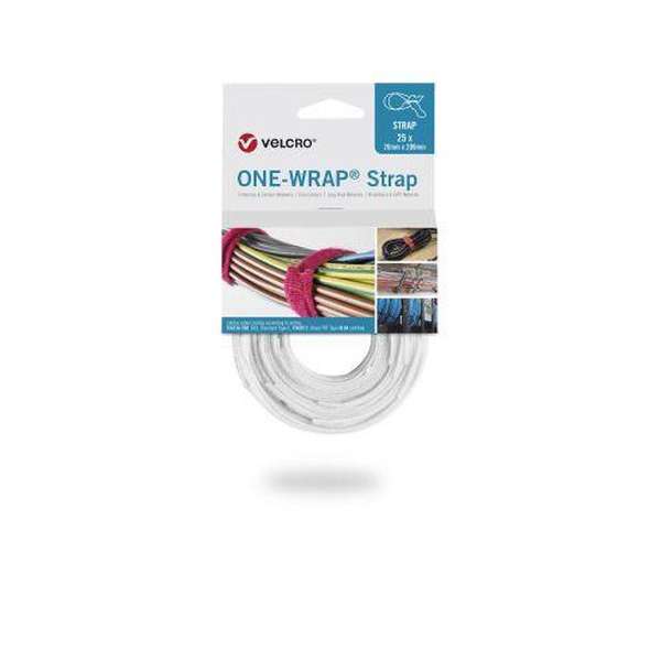 Velcro One-wrap Strap klittenband wit 20 mm x 200 mm. 25 stuks + Kortpack pen (098.0602)