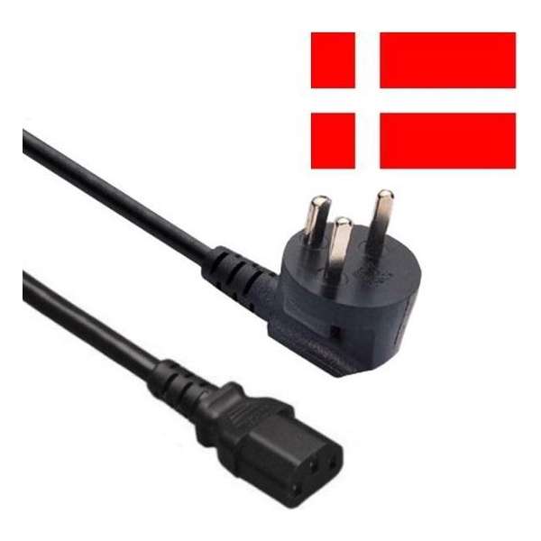 EECONN Apparaatsnoer met rechte C13 plug en haakse type K stekker (Denemarken) - 3x 0,75mm / zwart - 1,8 meter