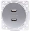 Wandcontactdoos - Aigi Jura - Inbouw - Rond - Kunststof - 2-voudig USB Aansluiting - Zilver - BES LED