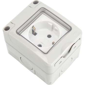 Wandcontactdoos - Aigi Trenck - Opbouw - Enkel - Randaarde - Waterdicht IP55 - Grijs - BES LED