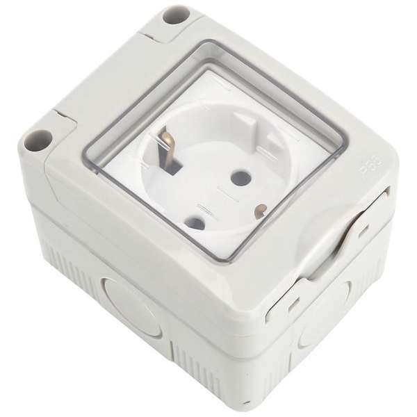 Wandcontactdoos - Aigi Trenck - Opbouw - Enkel - Randaarde - Waterdicht IP55 - Grijs - BES LED