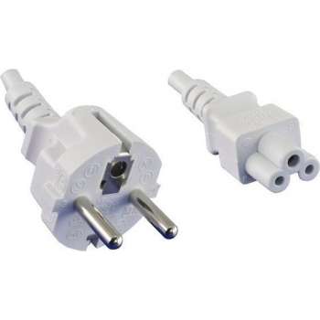 DINIC Apparaatsnoer met rechte C5 plug en rechte stekker - 3x 0,75mm / wit - 1,8 meter