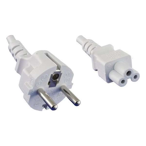 DINIC Apparaatsnoer met rechte C5 plug en rechte stekker - 3x 0,75mm / wit - 1,8 meter