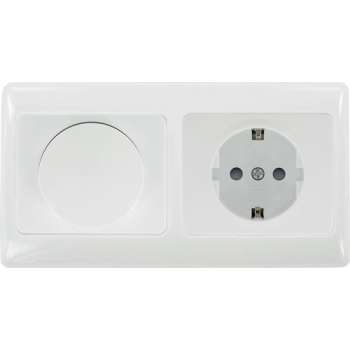 OLYMPIC complete inbouwcombinatie | 230V dimmer + stopcontact met randaarde + 2-voudig afdekraam | polarwit