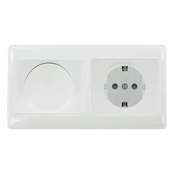 OLYMPIC complete inbouwcombinatie | 230V dimmer + stopcontact met randaarde + 2-voudig afdekraam | polarwit