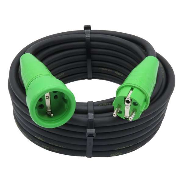 Verlengsnoer - 05 meter - 3G1.5 - Neopreen - IP44 - Randaarde - Groene stekkers - Verlengkabel