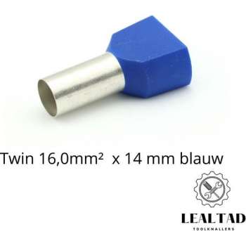 Adereindhuls  dubbel 16,0x14 mm blauw 100 stuks | Ferrule | Draadhuls | Adereindhulzen | Eindverbinder | Twin Adereindhuls