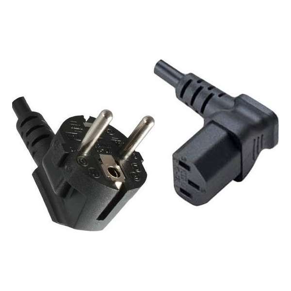 DINIC Apparaatsnoer met haakse C13 plug en haakse stekker - 3x 1,00mm / zwart - 3 meter