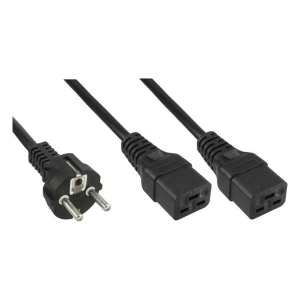 E&T Powercables Apparaat Y-snoer met 2 rechte C19 pluggen en rechte stekker - 3x 1,50mm / zwart - 2 meter