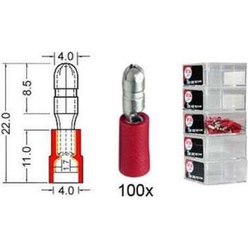 Kabelschoen   rond     mann. 4.0 mm rood 100 stuks