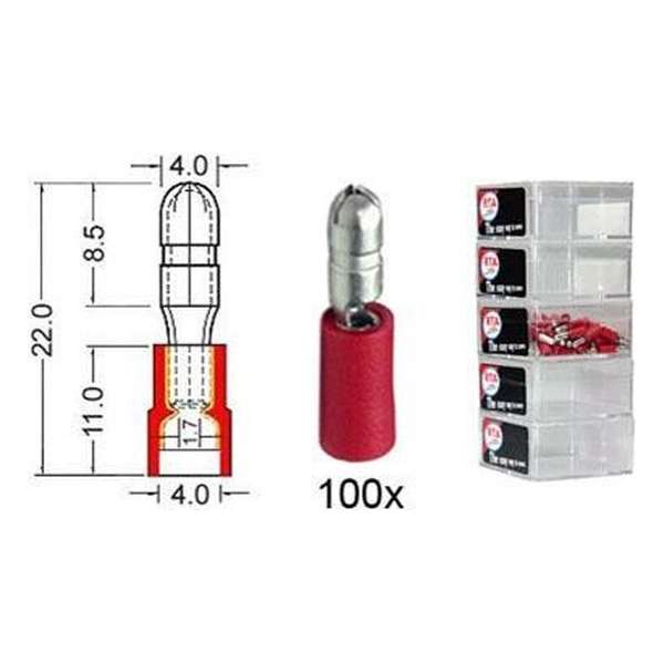 Kabelschoen   rond     mann. 4.0 mm rood 100 stuks