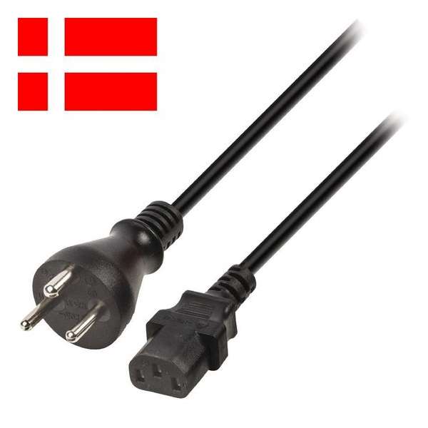 InLine Apparaatsnoer met rechte C13 plug en rechte type K stekker (Denemarken) - 3x 1,00mm / zwart - 5 meter