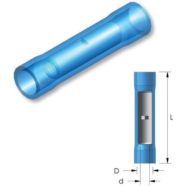 Nylon doorverbinder Blauw 25st - Kabelschoen - AMP connector