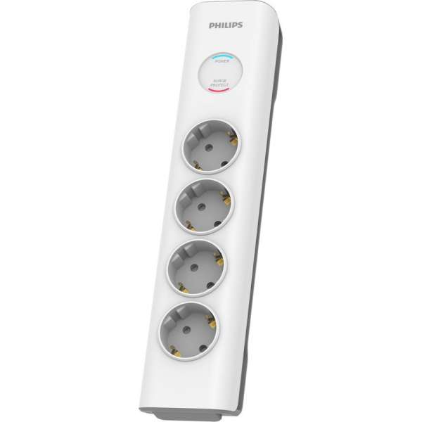 Philips 4-voudige Stekkerdoos - SPN7040WA/39 - 230V - Wit - Overspanningsbeveiliging - 2 Meter Kabel - Type F