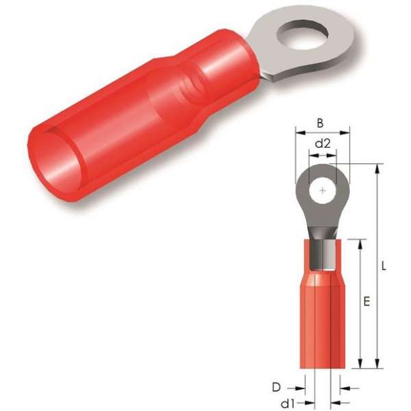 Krimp ringtong M5 Rood 100st - Kabelschoen - AMP connector