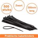 500 stuks Professionele Werckmann Kabelbinders 3,5 x 200 mm - Extra Sterk / Tierips / Tiewraps / zwart