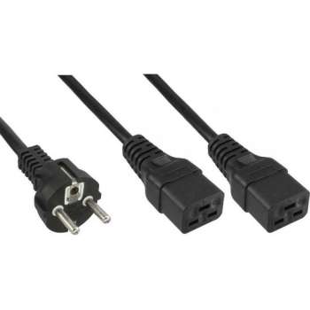 E&T Powercables Apparaat Y-snoer met 2 rechte C19 pluggen en rechte stekker - 3x 1,50mm / zwart - 1 meter