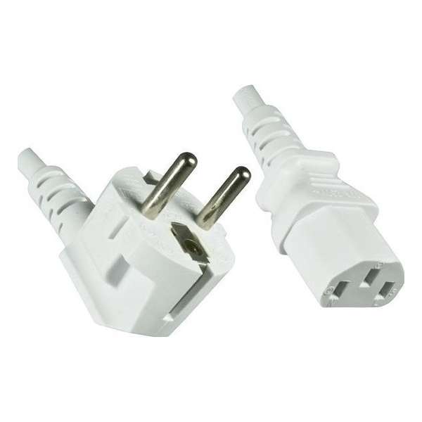 DINIC apparaatsnoer met rechte C13 plug en haakse stekker - 3x 0,75mm / wit - 1,8 meter