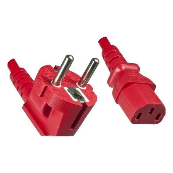 DINIC apparaatsnoer met rechte C13 plug en haakse stekker - 3x 0,75mm / rood - 1,8 meter