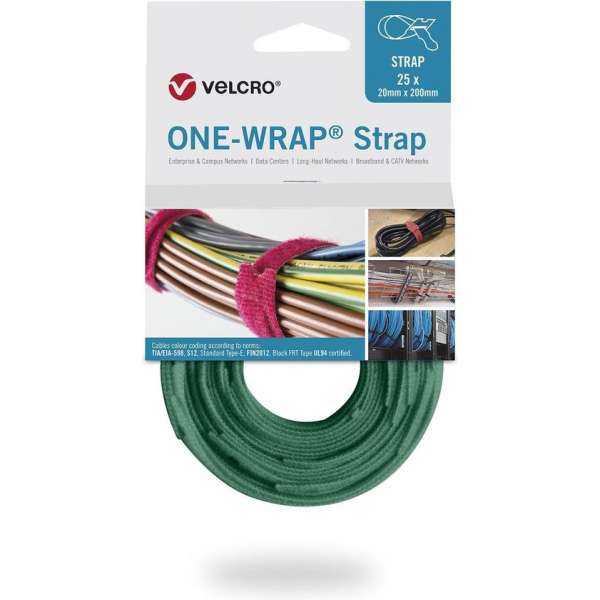 Velcro One-Wrap klittenband kabelbinders 200 x 12mm / groen (25 stuks)