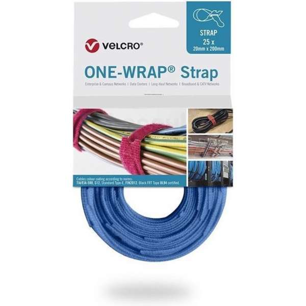 Velcro One-Wrap klittenband kabelbinders 200 x 12mm / blauw (25 stuks)