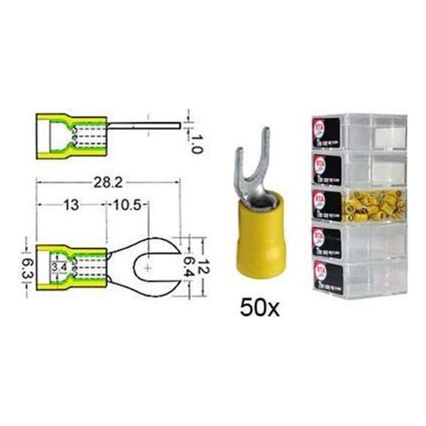 Kabelschoen  vork   6 mm geel 50 stuks