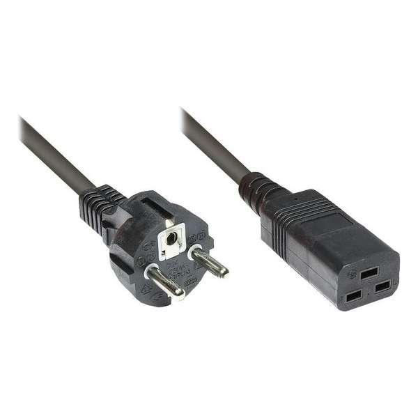 E&T Powercables Apparaatsnoer met rechte C19 plug en haakse stekker - 3x 1,50mm - LSZH / zwart - 2,5 meter