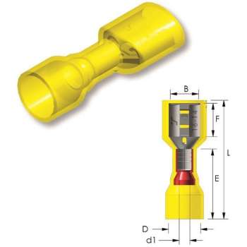 Krimp vlakstekerhuls 6,3x0,8mm Geel 25st - Kabelschoen - AMP connector