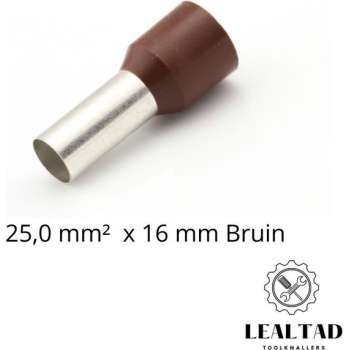 Adereindhuls 25,0 mm² x 16 mm Bruin 100 stuks | Ferrule | Draadhuls | Adereindhulzen | Eindverbinder