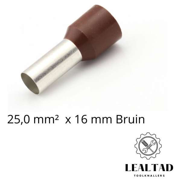 Adereindhuls 25,0 mm² x 16 mm Bruin 100 stuks | Ferrule | Draadhuls | Adereindhulzen | Eindverbinder