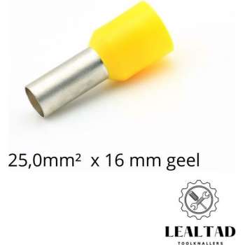 Adereindhuls 25,0x16 mm geel 100 stuks | Ferrule | Draadhuls | Adereindhulzen | Eindverbinder