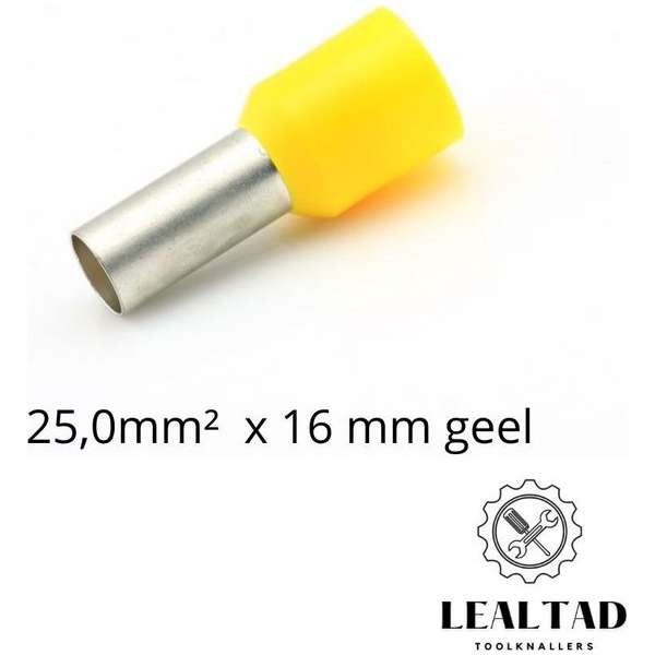 Adereindhuls 25,0x16 mm geel 100 stuks | Ferrule | Draadhuls | Adereindhulzen | Eindverbinder