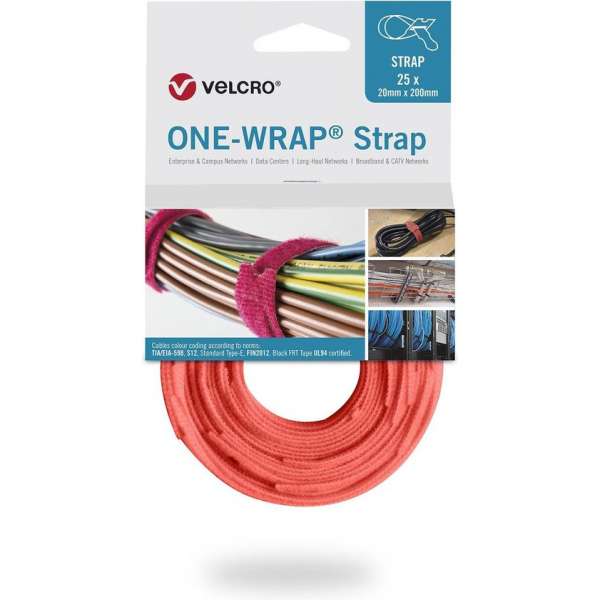 Velcro One-Wrap klittenband kabelbinders 200 x 12mm / oranje (25 stuks)