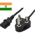 DINIC Apparaatsnoer met rechte C13 plug en haakse type D stekker (India) - 3x 1,00mm / zwart - 5 meter