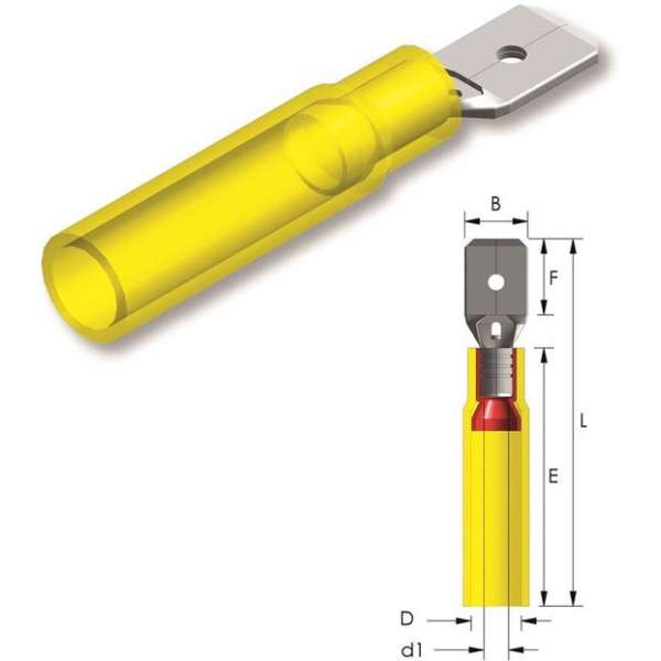 Krimp vlaksteker 6,3x0,8 mm Geel - 4 ~ 6 mm² - Kabelschoen - AMP connector