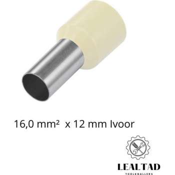 Adereindhuls 16,0 mm² x 12 mm Ivoor 100 stuks | Ferrule | Draadhuls | Adereindhulzen | Eindverbinder