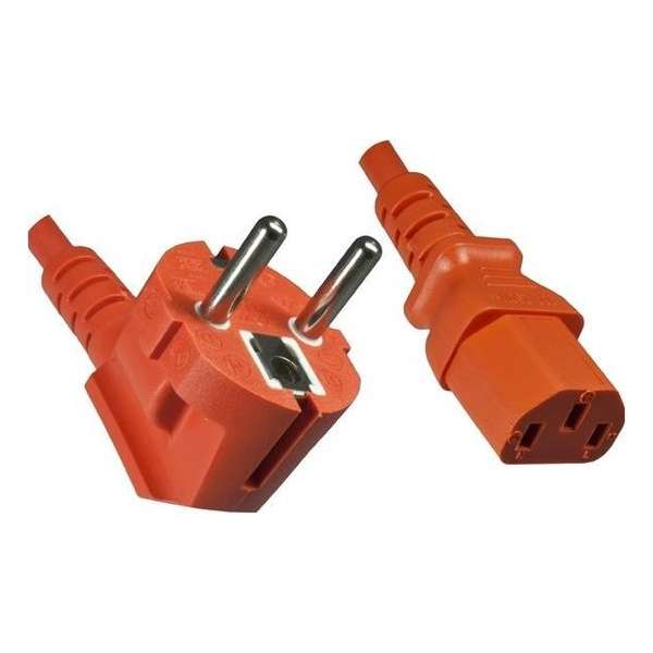 DINIC apparaatsnoer met rechte C13 plug en haakse stekker - 3x 0,75mm / oranje - 1,8 meter